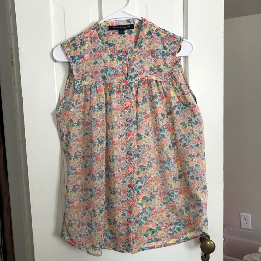 [French Connection] Sheer Floral Button Up